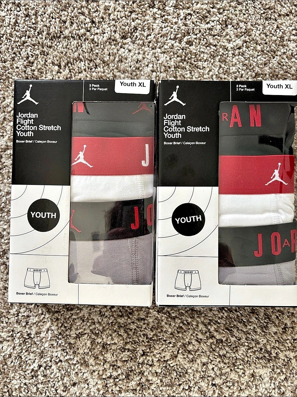 Jordan Flight Cotton Stretch Youth Boxer Briefs Boys Youth XL 6-Pack NWT Black